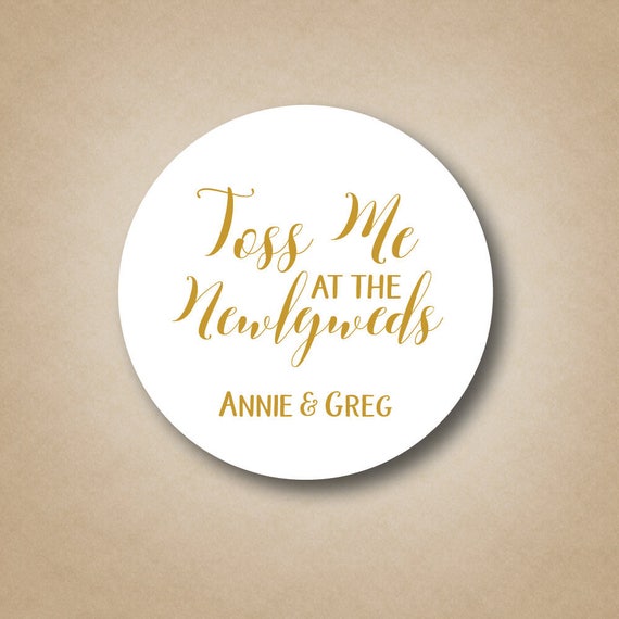 Personalised Wedding favour stickers gold Throw Me Confetti bags