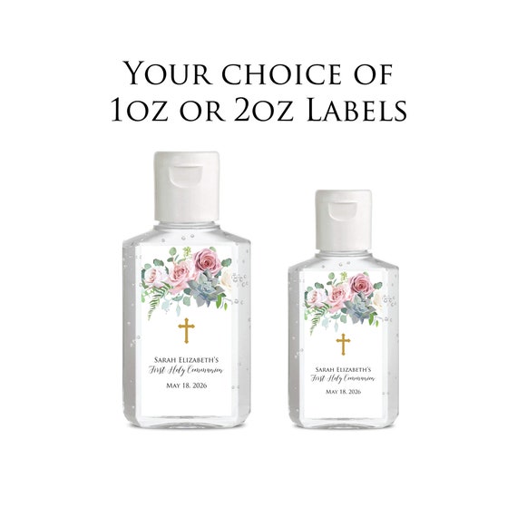 Hand Sanitizer Labels - Pink Rose Baptism Favor Labels Blush Greenery Communion Sanitizer Stickers Floral Sanitizer Favor Labels Blush Il_570xn