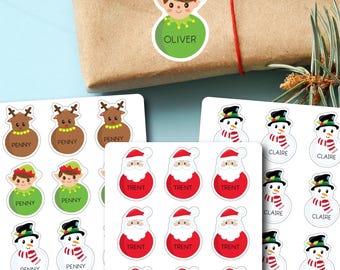 Kids Christmas Gift Tag Labels - Personalized Christmas Present Stickers, Custom Holiday Labels with Name, Christmas Character Present Tags
