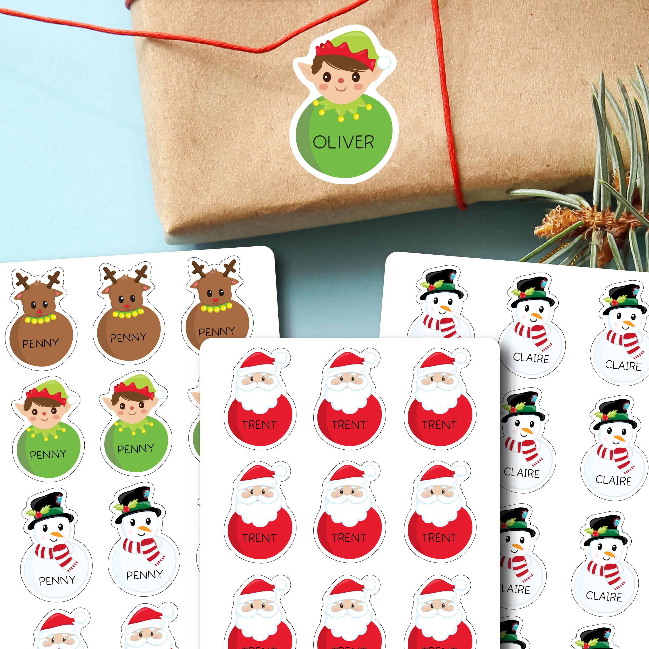 Kids Christmas Gift Tag Labels - Personalized Christmas Present Stickers, Custom Holiday Labels with Name, Christmas Character Present Tags