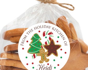 From the Holiday Kitchen of Stickers - Baked Goods Labels, Christmas Treat Stickers, Baked with Love Label, Gingerbread Cookie Gift Sticker