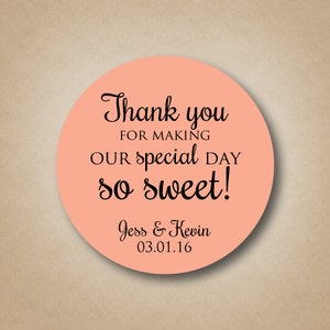 Thank You Stickers Wedding Favor Stickers Special Day So Sweet Personalized Wedding Favor Labels Custom Round Stickers Wedding Favors