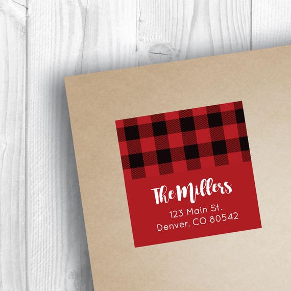 Buffalo Plaid Return Address Labels Holiday Address Labels Christmas Address Labels Personalized Christmas Card Red Black Plaid Sticker