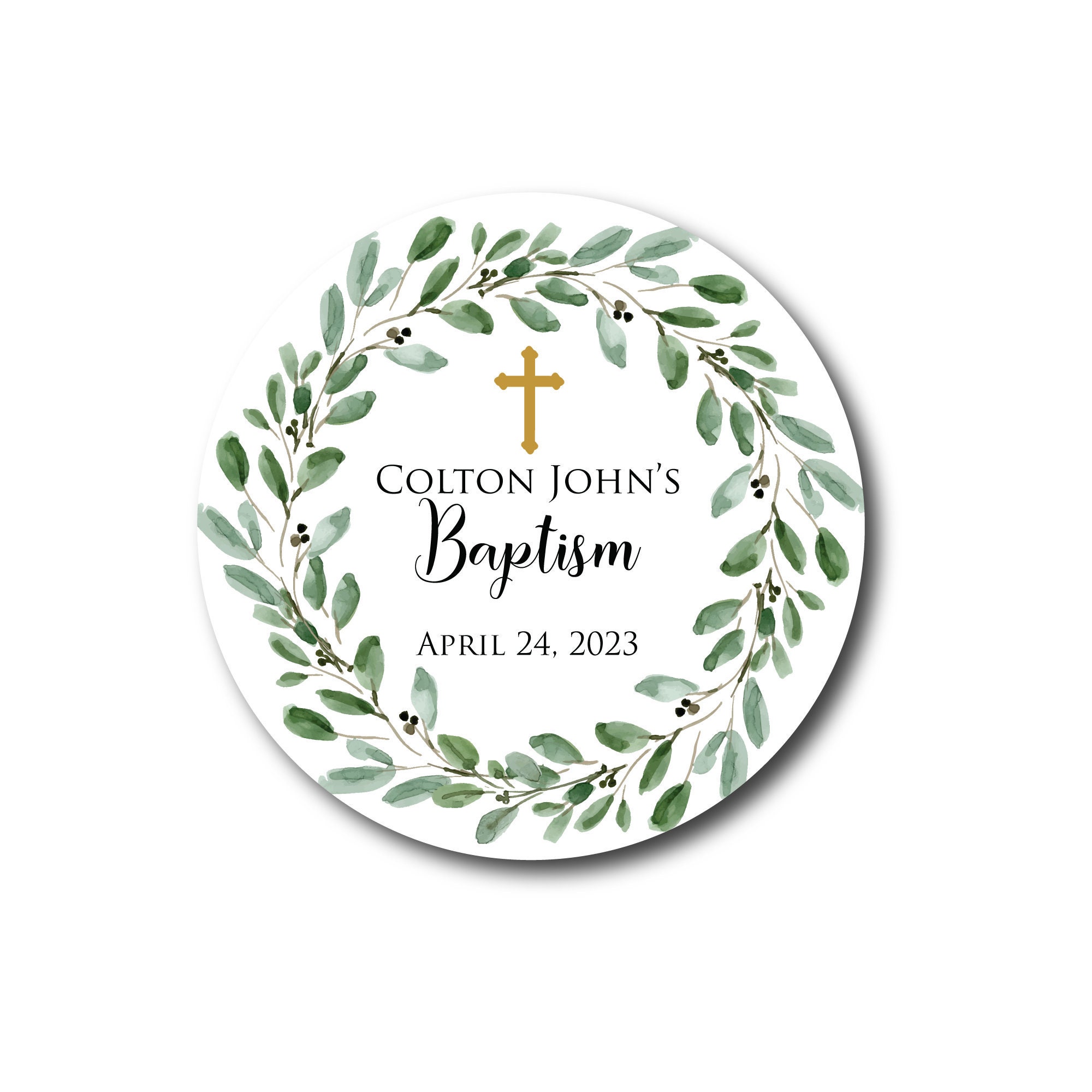 Baptism Stickers Greenery Baptism Favors Botanical Baptism Etsy