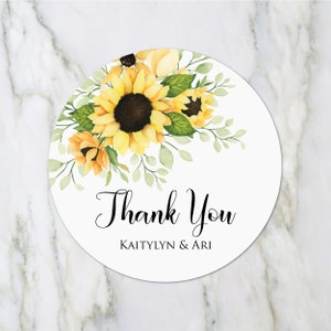 Wedding Stickers - Sunflower Wedding Stickers Wedding Favor Stickers Wedding Favor Labels Thank You Sticker Sunflower Favor Labels Yellow