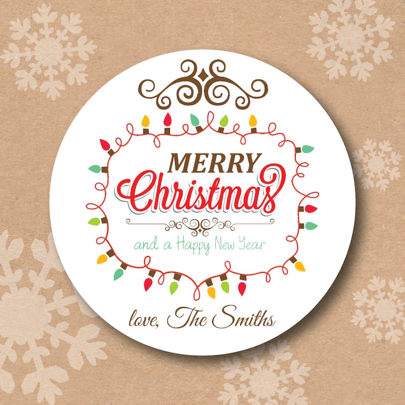 Christmas Wrapping Christmas Sticker Modern Merry Christmas and Happy New Year Holiday Lights Personalized Christmas Gift Tag Labels image 2