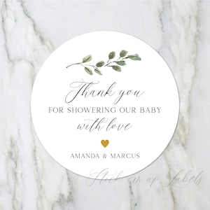 Baby Shower Thank You Stickers -  Baby Shower Favor Label, Botanical Baby Shower, Thank You For Showering our Baby with love, Greenery Label