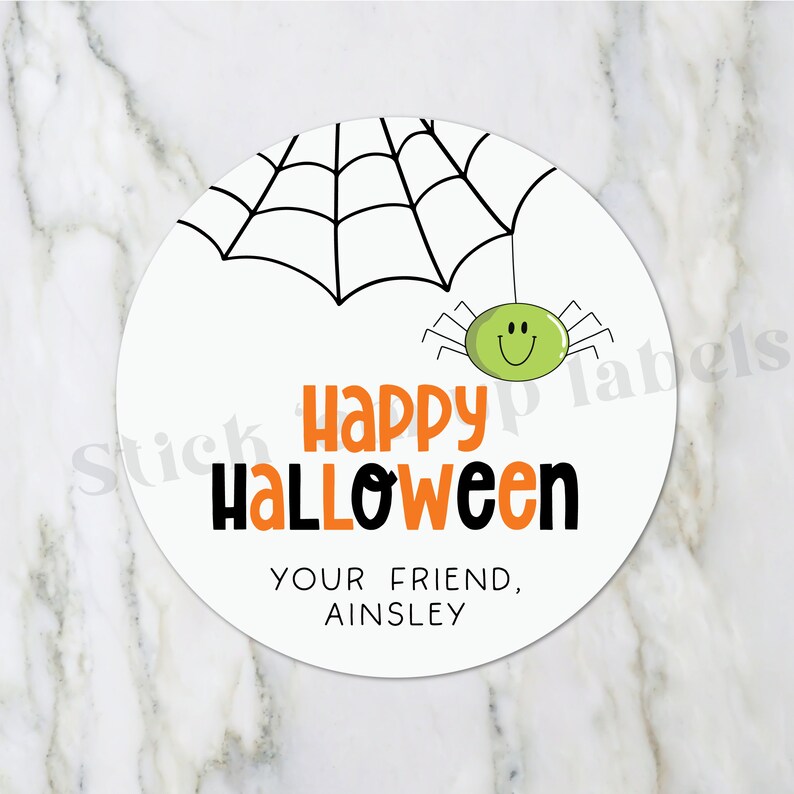 Adesivi di Halloween - Adesivi di Halloween per bambini, Adesivi di Halloween per ragni, etichette di Halloween per bomboniere, etichette di borse per bauli o dolcetti immagine 2
