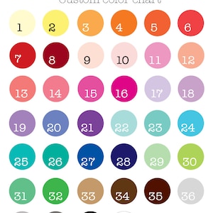 May include: A color chart with 40 different colors, numbered 1 through 40. The colors are arranged in rows of six, with the exception of the last row, which has four colors. The colors range from light yellow to dark brown.