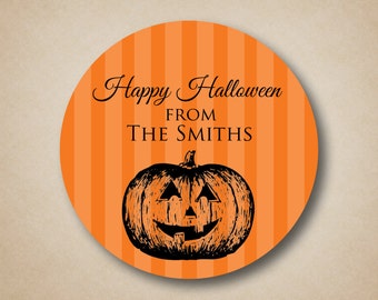 May include: Orange and black Halloween sticker with a pumpkin and the text "Happy Halloween from The Smiths".