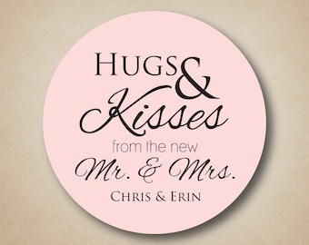 Hugs and Kisses from the new Mr and Mrs Stickers Wedding Candy Buffet Labels Personalized Favor Sticker Bridal Shower Favors