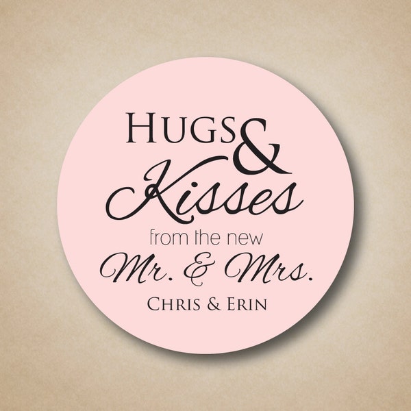 Hugs and Kisses from the new Mr and Mrs Stickers Wedding Candy Buffet Labels Personalized Favor Sticker Bridal Shower Favors