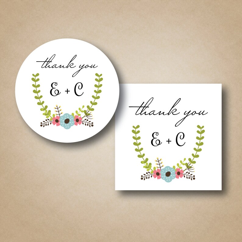wedding stickers thank you labels custom favor tags floral etsy