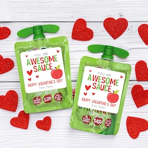 Classroom Valentine Sticker - Awesome Sauce Valentine Sticker, Applesauce Pouch Labels for Kid's Awesomesauce, Daycare Preschool Party