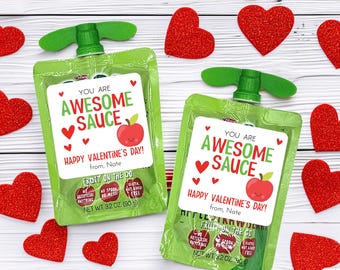 Classroom Valentine Sticker - Awesome Sauce Valentine Sticker, Applesauce Pouch Labels for Kid's Awesomesauce, Daycare Preschool Party