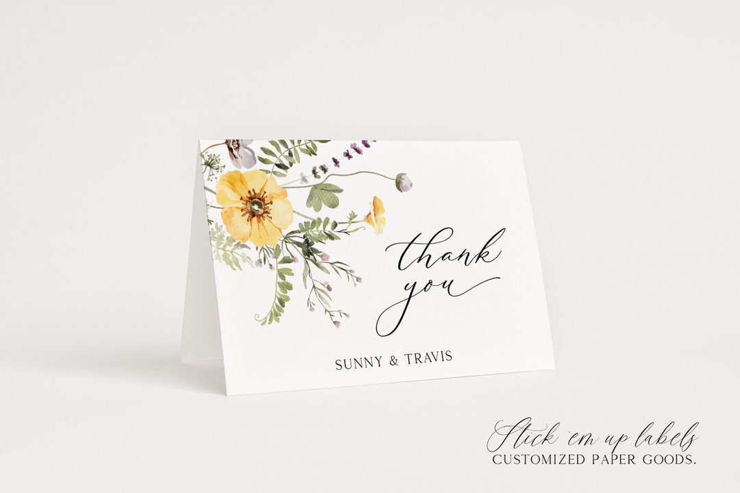 Set of Thank You Cards - Wildflower Personalized Note Cards With ...