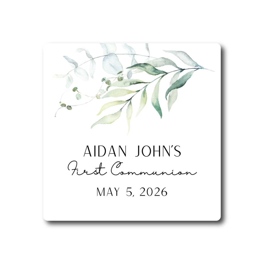 First Communion Labels - Watercolor Eucalyptus Stickers First Holy ...