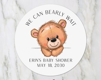 We Can Bearly Wait Baby Shower Stickers -  Baby Shower Favor Label, Cute Teddy Bear Baby Shower, Thank You For Showering our Baby with love