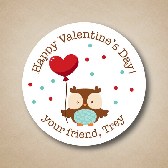 Owl Valentines Day Stickers Blue Boy Valentine Label Personalized Kids Valentines Day Favor Stickers Custom Valentine Treat Sticker Il_570xn