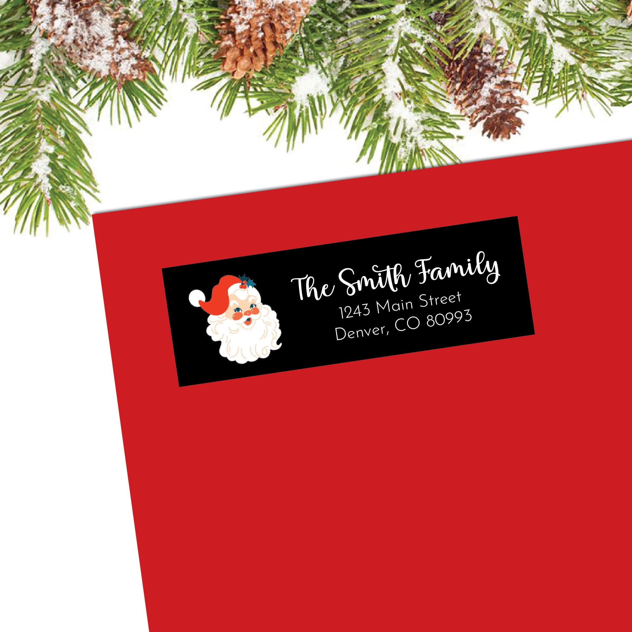 Christmas Return Address Label, Christmas Address Label, Holiday Address Label, Christmas Card Stickers, Vintage Santa Sticker, Personalized