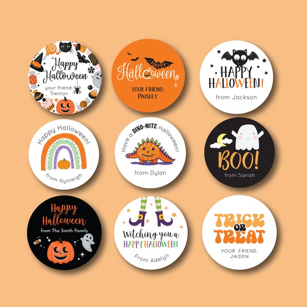 Halloween Stickers - Kids Halloween Stickers, Halloween Party Favors, Boo Bag Stickers, Happy Halloween Labels, Halloween Party Stickers