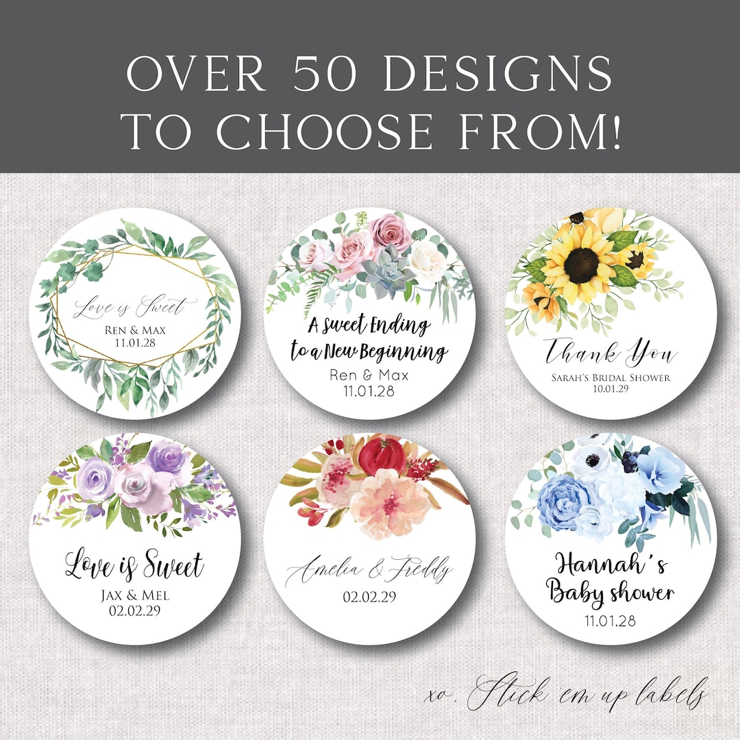 Floral Wedding Stickers for Favors, Custom Wedding Stickers for Envelopes,  Wedding Stickers Personalized, Clear and Gold Labels for Bottles 