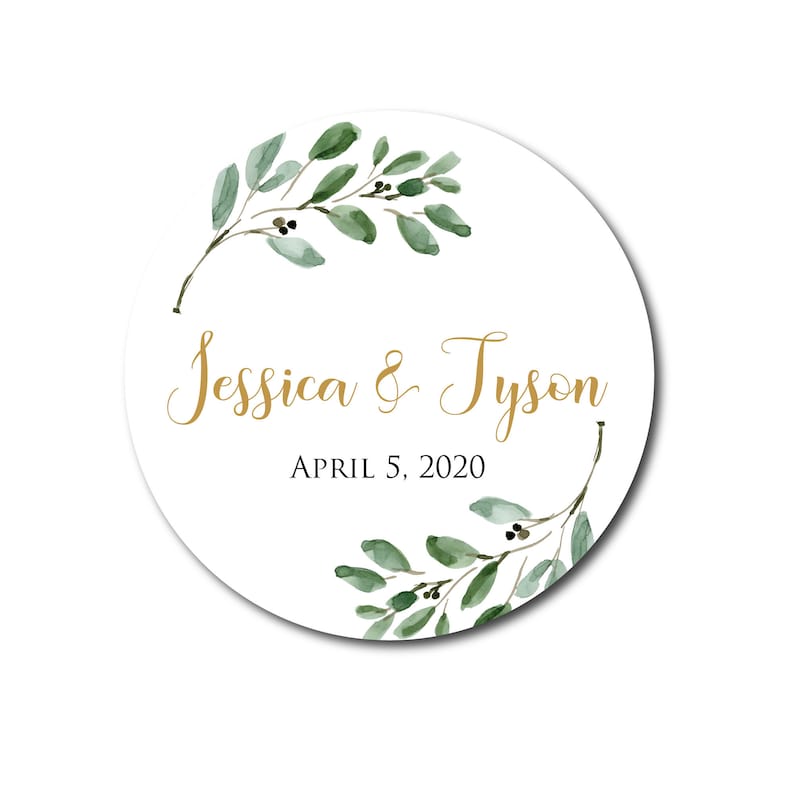 Greenery Wedding Stickers Wedding Favor Labels Wedding Favor Stickers Leaves Olive Branch Wedding Favor Tags Olive Wedding Favors Gold image 1