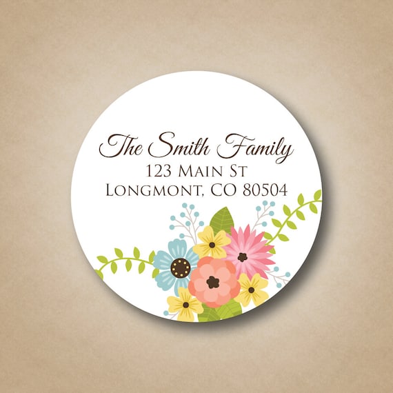 Return Address Labels Personalized Address Stickers Rustic Floral Design Flowers Round Address Label Custom Address Envelope Seals Il_570xn