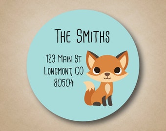 Return Address Labels Fox Address Stickers Woodland Creatures Address Label Personalized Fox Stickers Custom Round Address Sticker