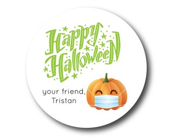 COVID Halloween Stickers Halloween 2021 Stickers Pumpkin Face Mask Trick or Treat Stickers Happy Halloween Labels Quarantine Halloween