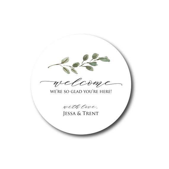 Wedding Welcome Stickers Welcome Bag Label Welcome Box Label Hotel Gift Bag Greenery Eucalyptus Branch Wedding Favor Welcome to Our Wedding Il_570xn