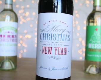 Custom Holiday Wine Labels Silver Merry Christmas Happy New Year Wine Label Sticker Gifts for Clients Wine Label Personalized Business Label