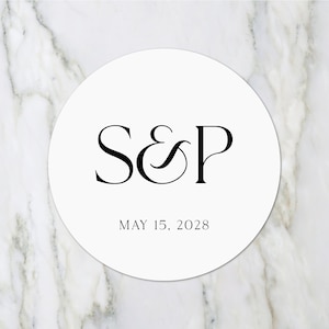 Wedding Stickers - Minimalist Wedding Favor Labels, Modern Wedding Favors, Hotel Welcome Bag Sticker, Wedding Favor Sticker, Initial Sticker