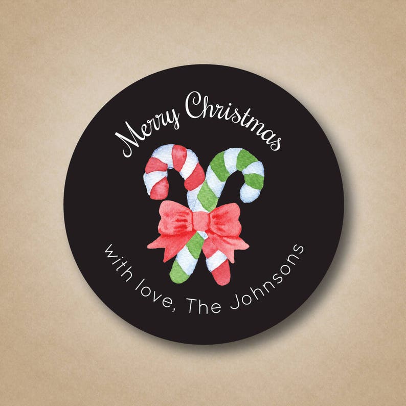 Christmas Stickers Christmas Gift Labels Holiday Gift Labels Christmas Gift Tags Personalized Gift Stickers Round Labels Candy Cane stickers image 1