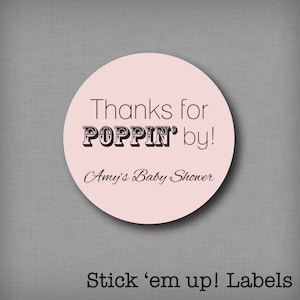 Thanks for Popping By Popcorn Favor Stickers Personalized Baby Shower Favor Labels