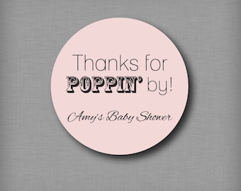 Thanks for Popping By Popcorn Favor Stickers Personalized Baby Shower Favor Labels