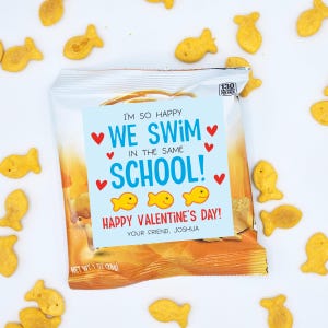 Stickers Saint-Valentin pour la classe - Crackers poissons rouges pour la Saint-Valentin, si heureux que nous n'étions pas à la même école, étiquettes cadeaux pour la Saint-Valentin, idée DIY