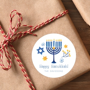 Hanukkah Stickers - Happy Hannukah Labels, Chanukah Stickers, Festive Hanukah Gift Wrap Supplies, Hanukah Party Favors, Personalized Sticker