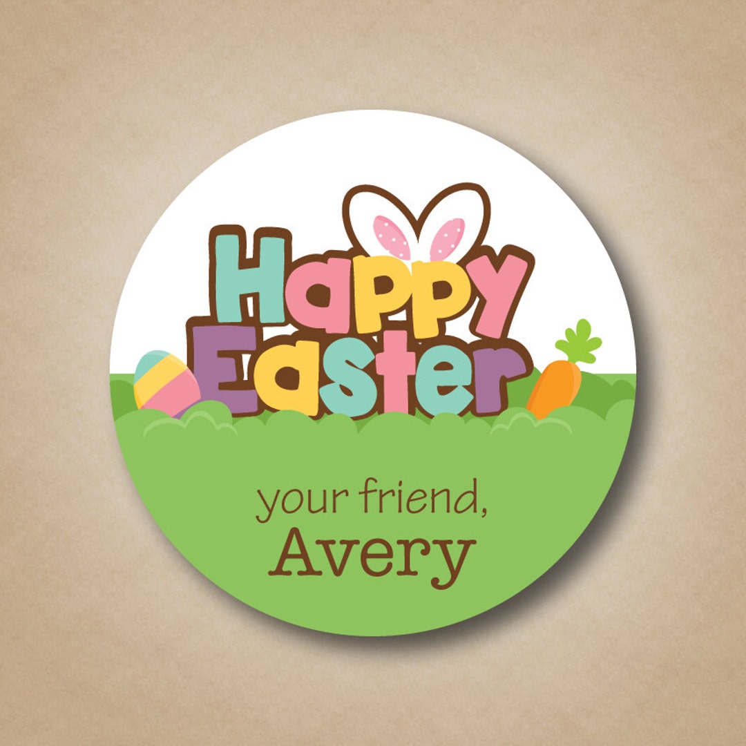 Happy Easter Sticker Personalized Easter Treat Labels Bunny Ears Custom ...