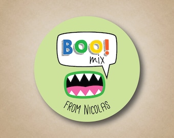 Halloween Stickers - Monster Stickers, Halloween Treat Labels, Halloween Party Favors, Treat Bag Stickers, Trick or Treating Favors, Boo Mix