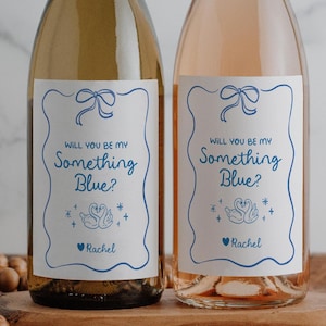 Bridesmaid Proposal Wine Labels -  Can't Say I Do Without You Maid of Honor Proposal, Printed Champagne Label, Blue Coquette Ribbon WP102