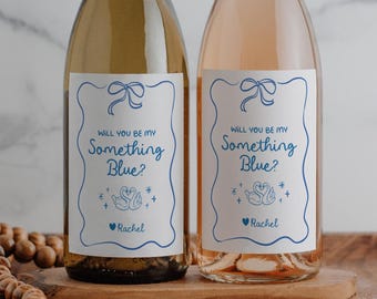 Bridesmaid Proposal Wine Labels -  Can't Say I Do Without You Maid of Honor Proposal, Printed Champagne Label, Blue Coquette Ribbon WP102