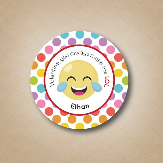 Emoji Valentine Stickers Personalized Valentines Day Stickers Emoji Stickers Kids Valentine Stickers Valentines Day Favors Cracking Up LOL Il_570xn
