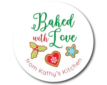 Baked with Love Christmas Stickers From the Kitchen of Baking Labels Baked Goods Treat Stickers Christmas Cookie Tags Holiday Baking Labels