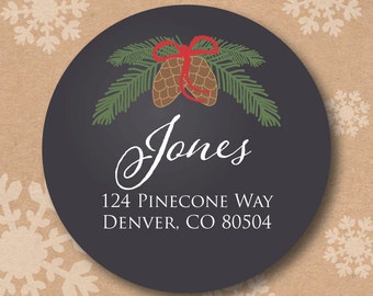 Christmas Address Labels Return Address Label Chalkboard Style Art with Pincecones Sticker