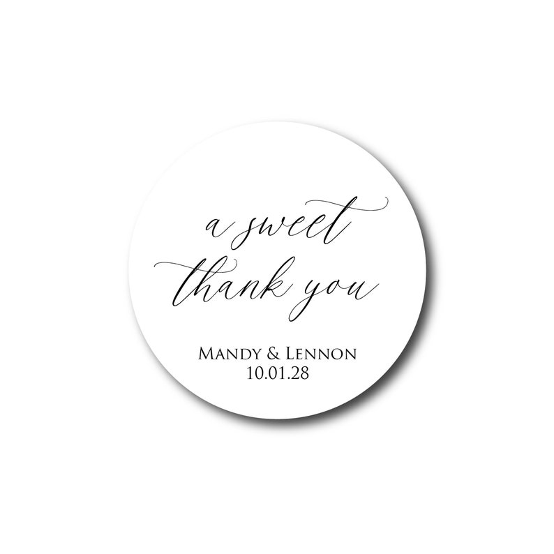 Wedding Stickers A Sweet Thank You Personalized Wedding Favor Labels Minimalist Script Calligraphy Favors Wedding Labels Thank You Sticker image 2