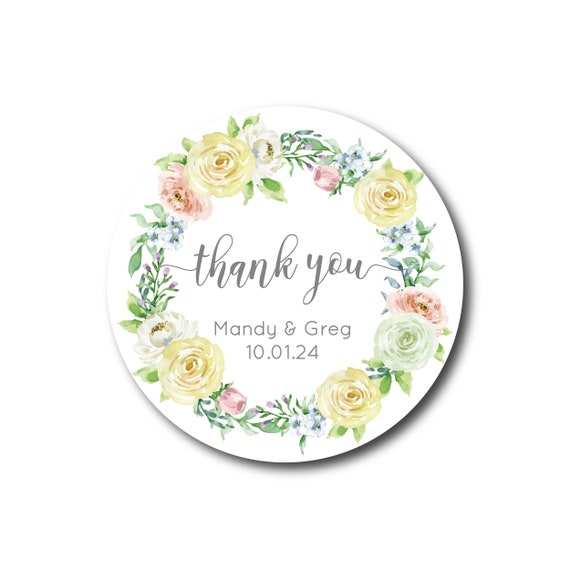 Thank You Stickers Wedding Stickers Wedding Favor Labels Wedding Favor Stickers for Favor Yellow Pastel Rose Favor Sticker Seed Packet Label Il_570xn
