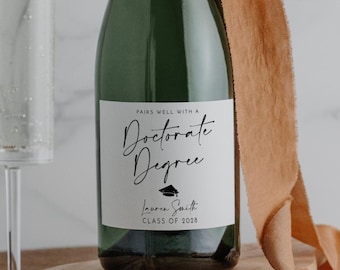 Doctorate Degree Graduation Gift Wine Labels - Grad Party Custom Champagne Labels, Graduation Party Favor, Doctoral Graduate Gift, SW105