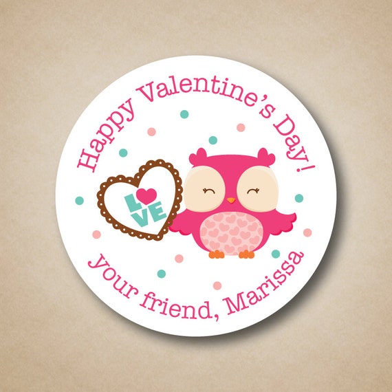 Pink Owl Valentines Day Stickers Girls Valentine Label Personalized Kids Valentines Day Favor Stickers Custom Valentine Party Favor Il_570xn