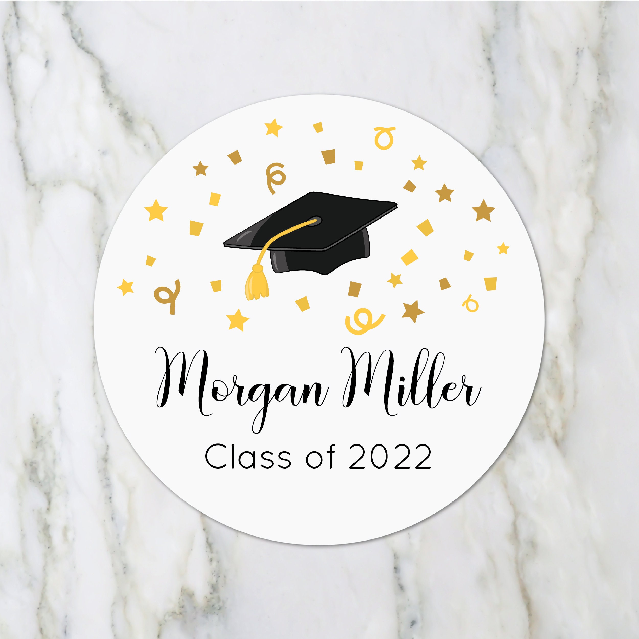 Graduation Stickers - Class of 2022 Party Favors Graduation 2022 Favor Labels Graduation Party Stickers Black Cap Gold Star Confetti